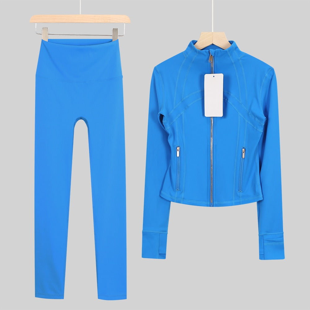 Women's Cropped Stand Collar Yoga Jacket Set | 9/4 Length Slim Fit Workout Tracksuit | Breathable Activewear for Gym & Lounge
