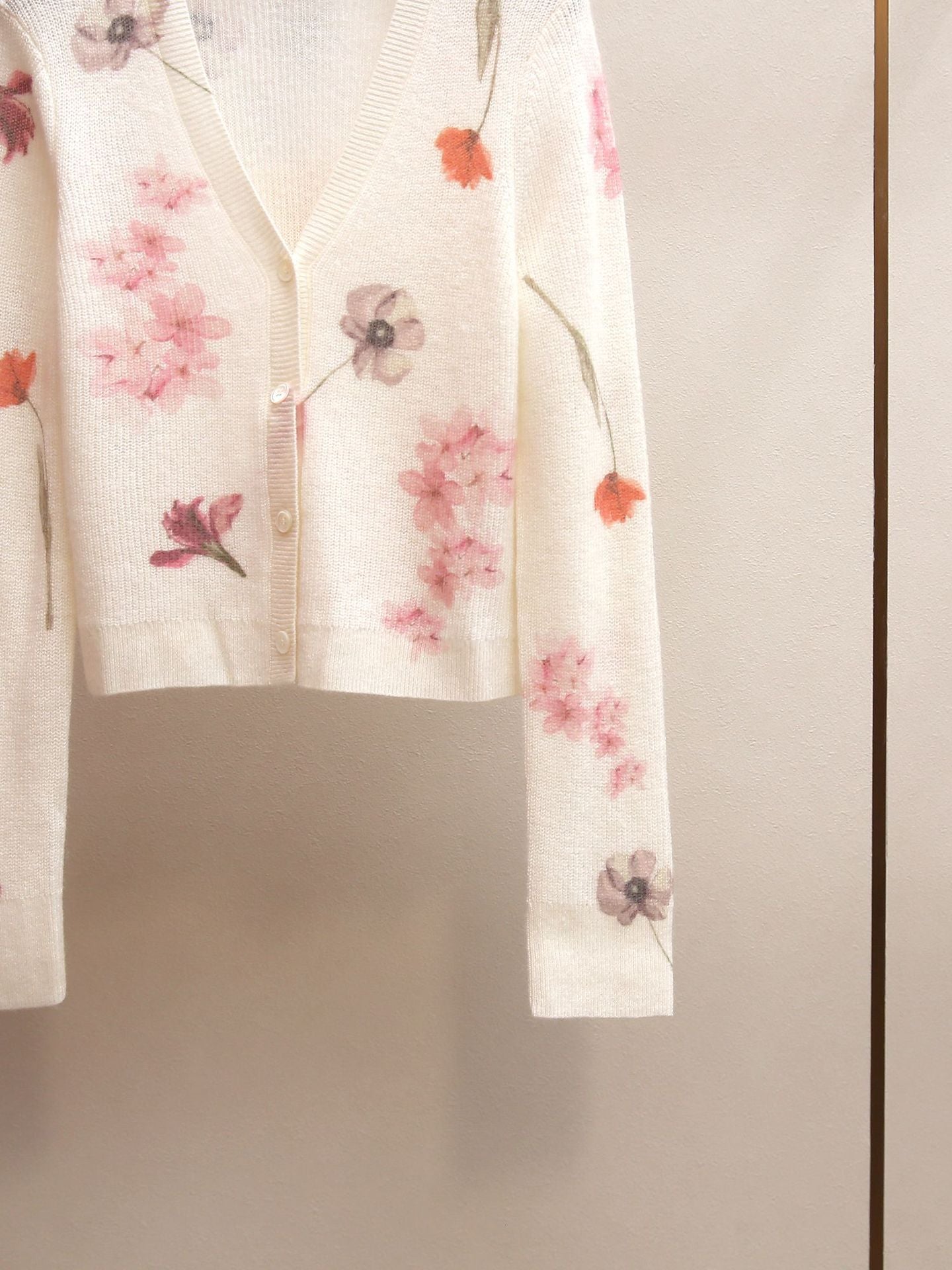 Watercolor Floral Print Sheer Knit Cardigan