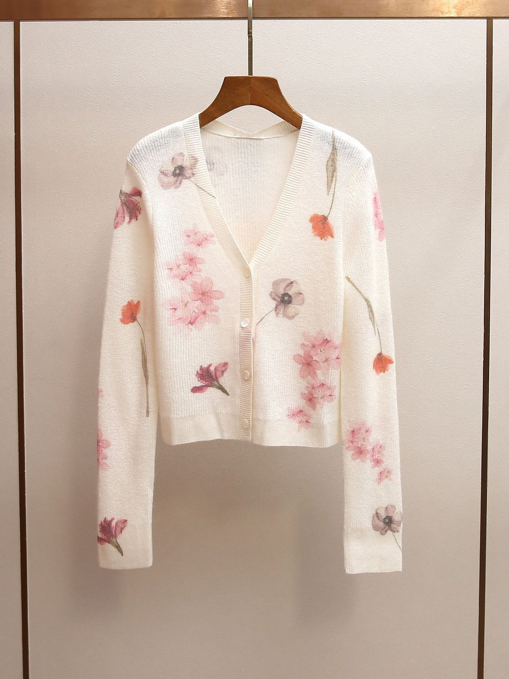 Watercolor Floral Print Sheer Knit Cardigan