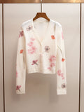 Watercolor Floral Print Sheer Knit Cardigan