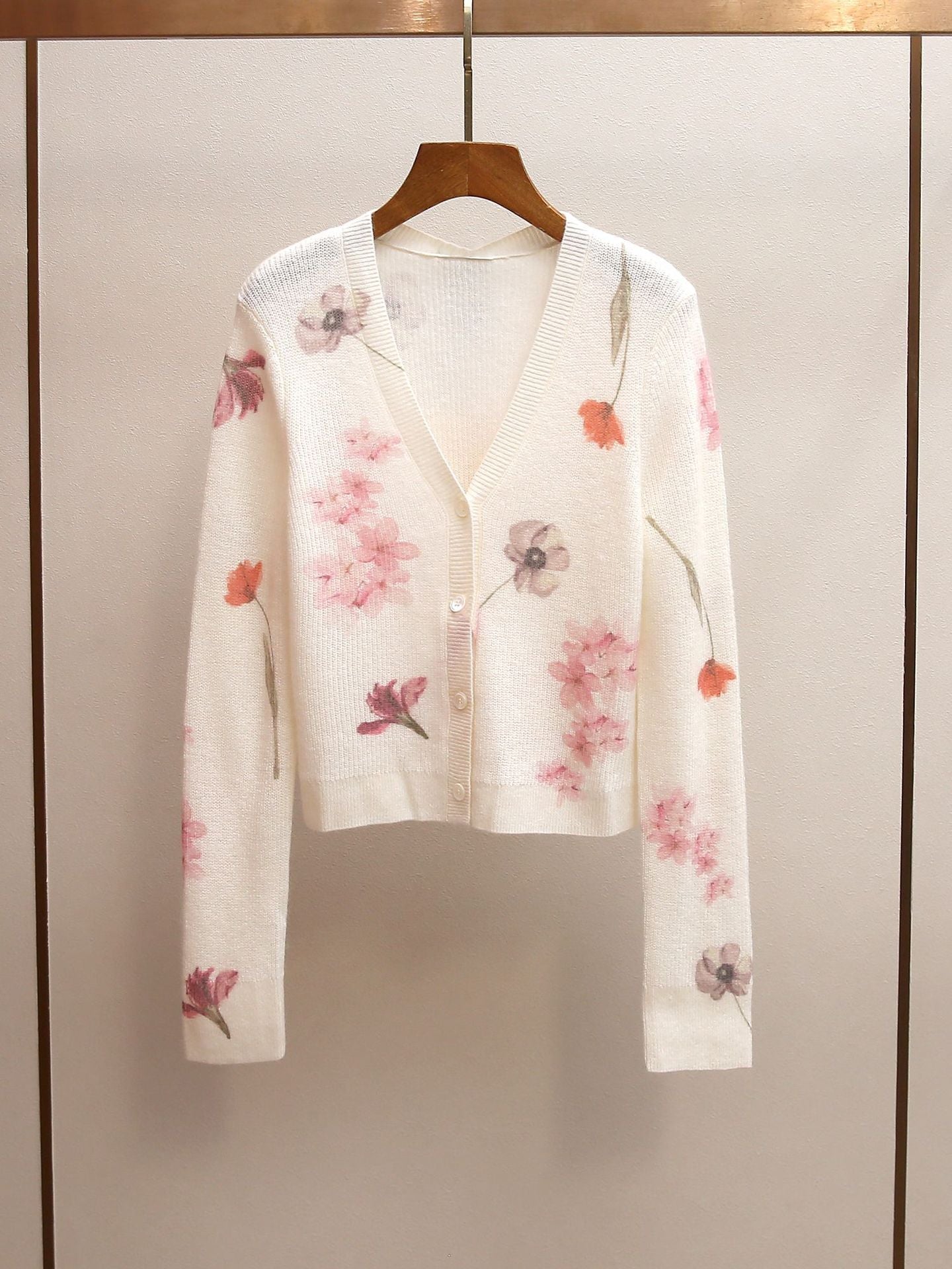 Watercolor Floral Print Sheer Knit Cardigan