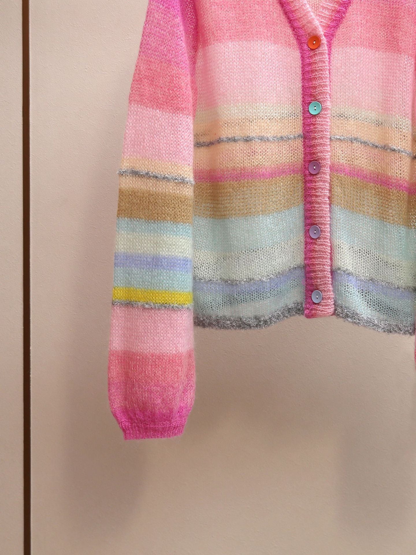 Pastel Rainbow Stripe Sheer Knit Cardigan