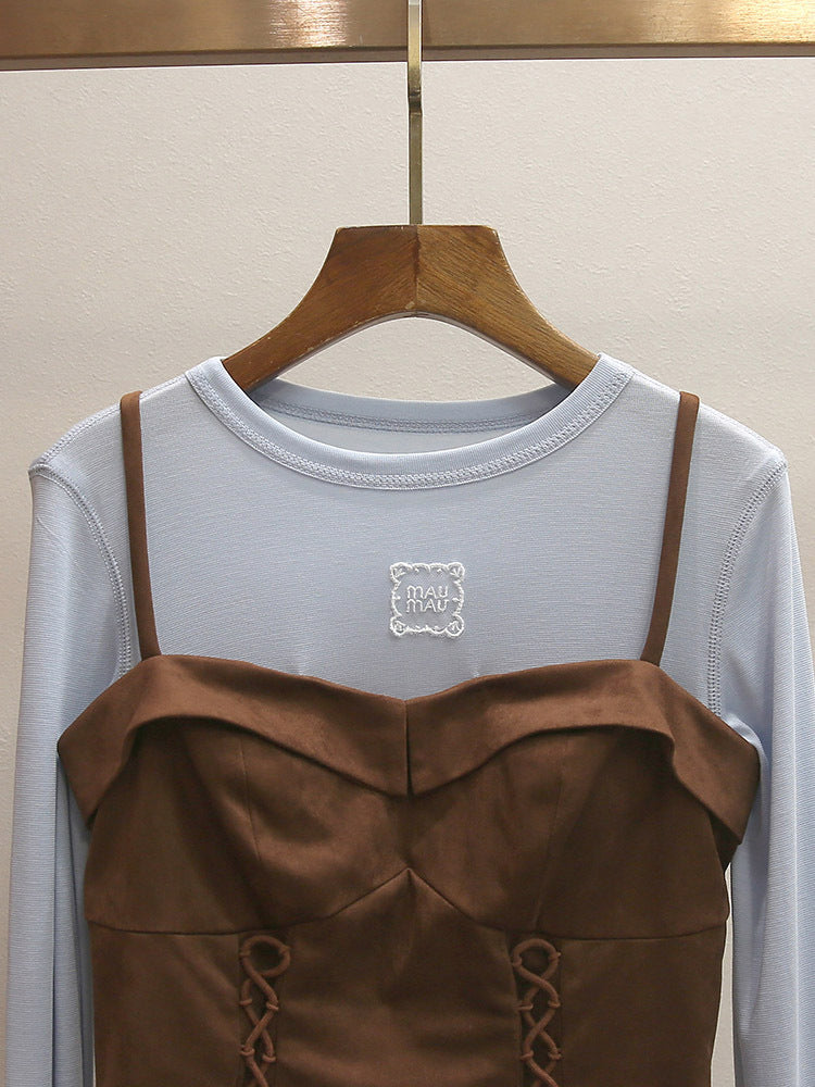 Women's Boho Asymmetrical T-Shirt & Lace-Up Camisole Two-Piece Set for Spring & Summer