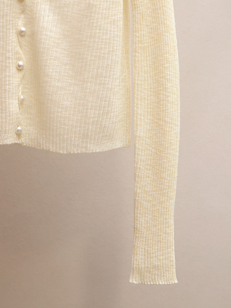 3D Floral Appliqué V-Neck Knit Cardigan | French Sweet Sheer Ribbed Top