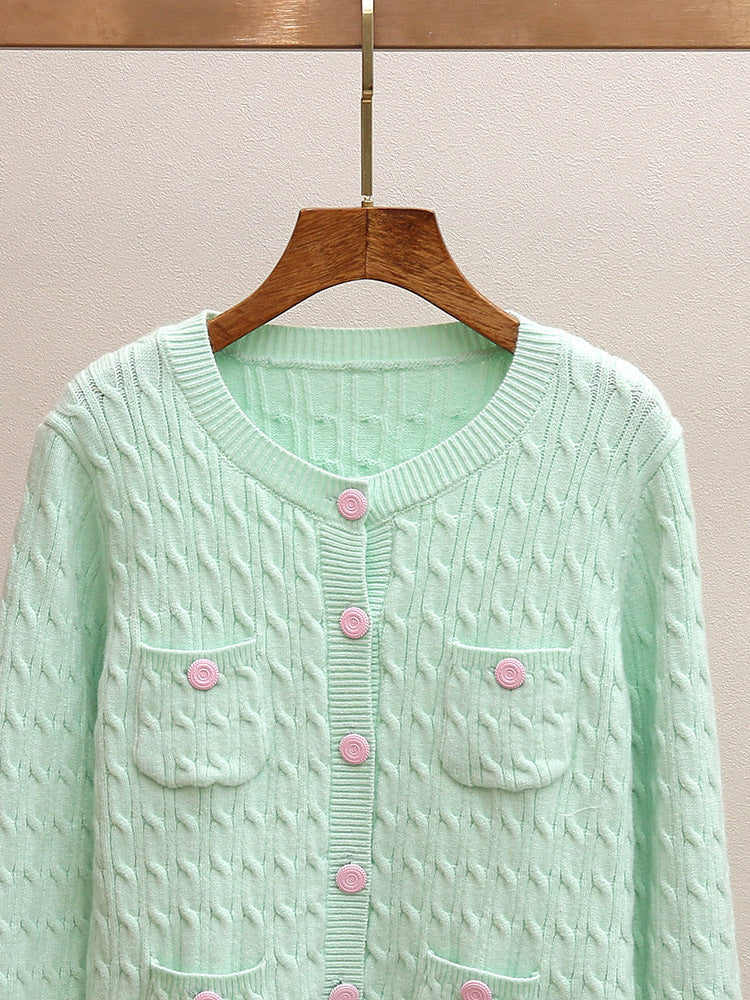Women's Spring Mint Cable Knit Cardigan Jacket