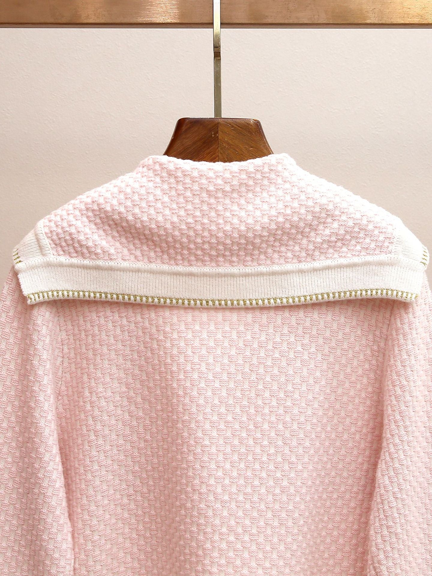 Women's Spring Sailor Collar Knit Cardigan, Color Block Textured French Chic Cropped Sweater Top