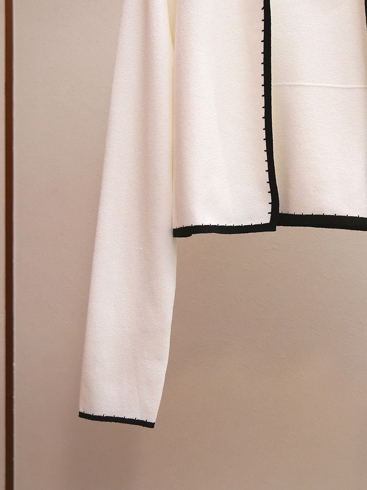 Camellia Embellished Knit Two-Piece Set | French Style Contrast Stitch Tank & Cardigan