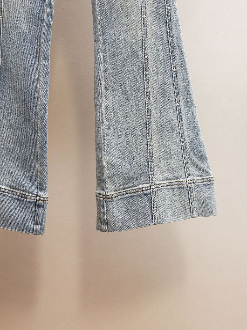 High Waist Beaded Flare Jeans | French Minimalist Rhinestone Denim Pants