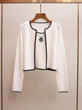 Camellia Embellished Knit Two-Piece Set | French Style Contrast Stitch Tank & Cardigan
