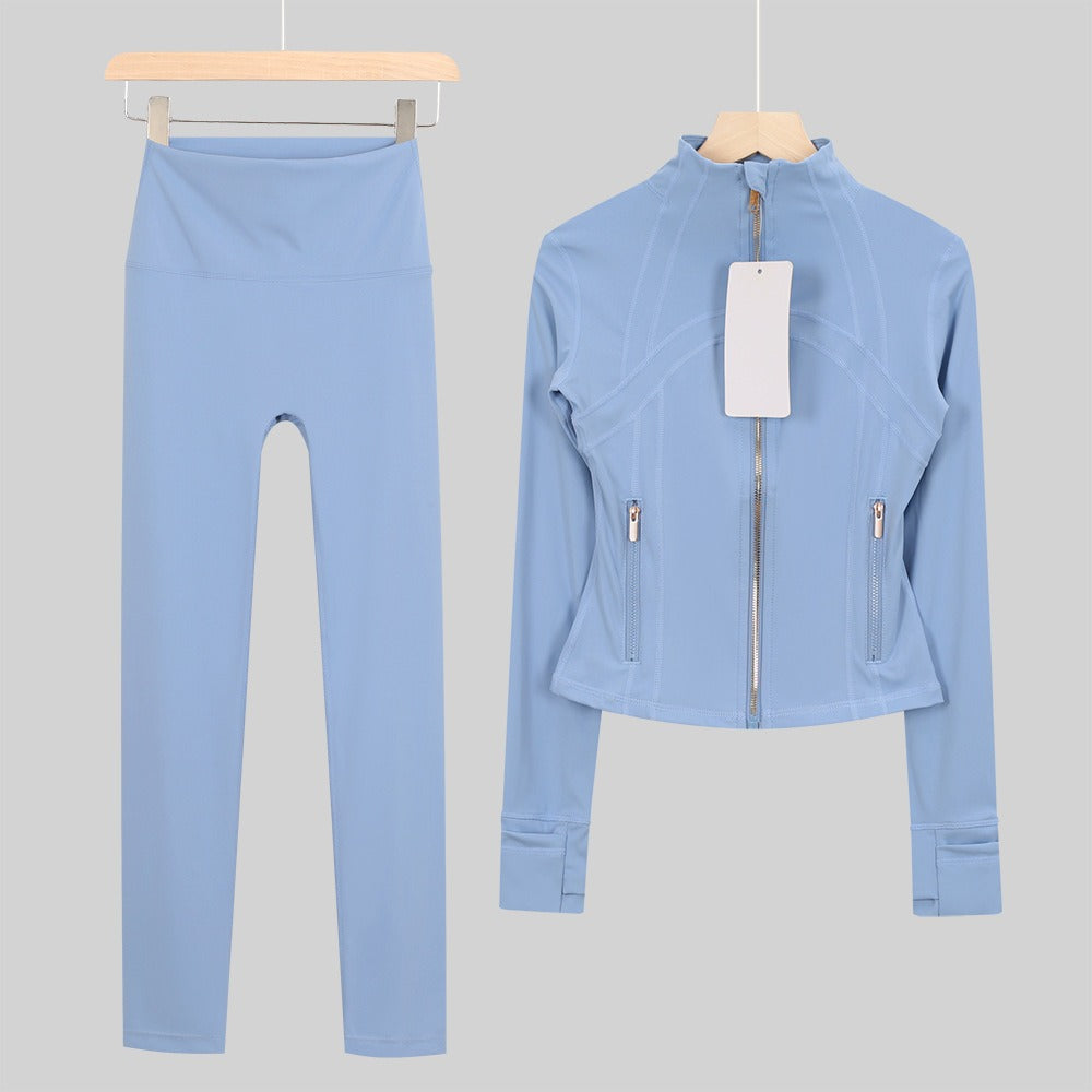 Women's Cropped Stand Collar Yoga Jacket Set | 9/4 Length Slim Fit Workout Tracksuit | Breathable Activewear for Gym & Lounge
