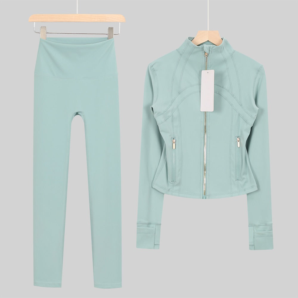 Women's Cropped Stand Collar Yoga Jacket Set | 9/4 Length Slim Fit Workout Tracksuit | Breathable Activewear for Gym & Lounge