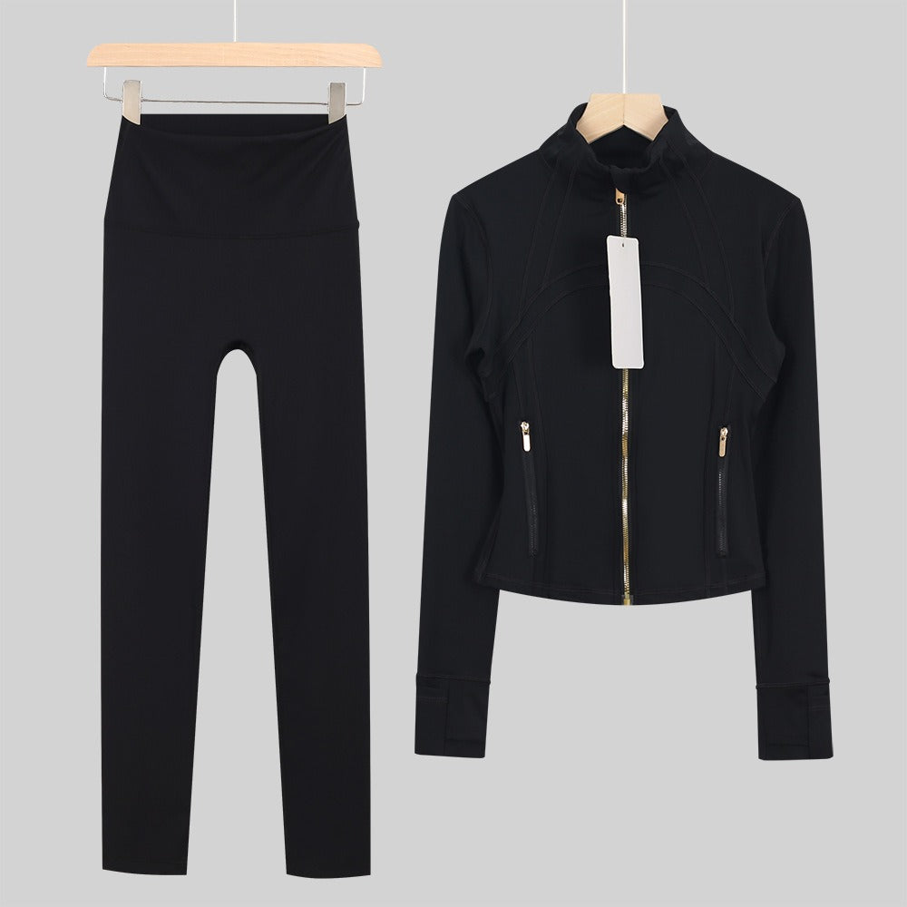 Women's Cropped Stand Collar Yoga Jacket Set | 9/4 Length Slim Fit Workout Tracksuit | Breathable Activewear for Gym & Lounge