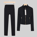 Women's Cropped Stand Collar Yoga Jacket Set | 9/4 Length Slim Fit Workout Tracksuit | Breathable Activewear for Gym & Lounge