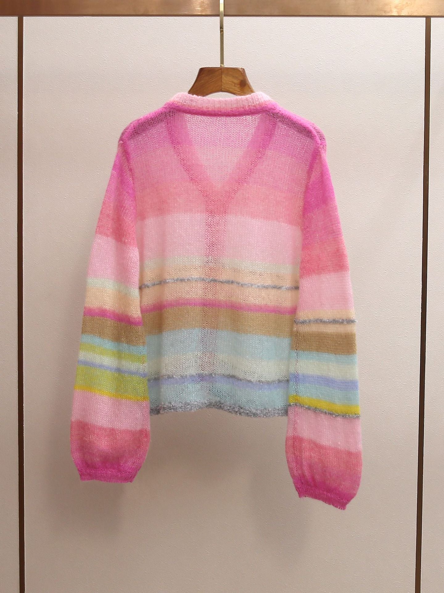 Pastel Rainbow Stripe Sheer Knit Cardigan