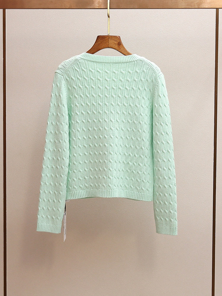 Women's Spring Mint Cable Knit Cardigan Jacket