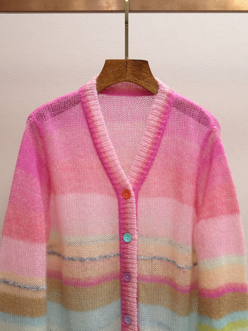 Pastel Rainbow Stripe Sheer Knit Cardigan