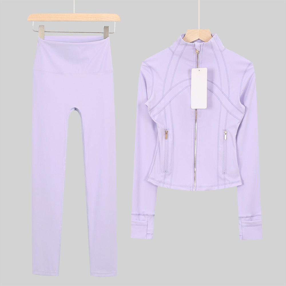 Women's Cropped Stand Collar Yoga Jacket Set | 9/4 Length Slim Fit Workout Tracksuit | Breathable Activewear for Gym & Lounge