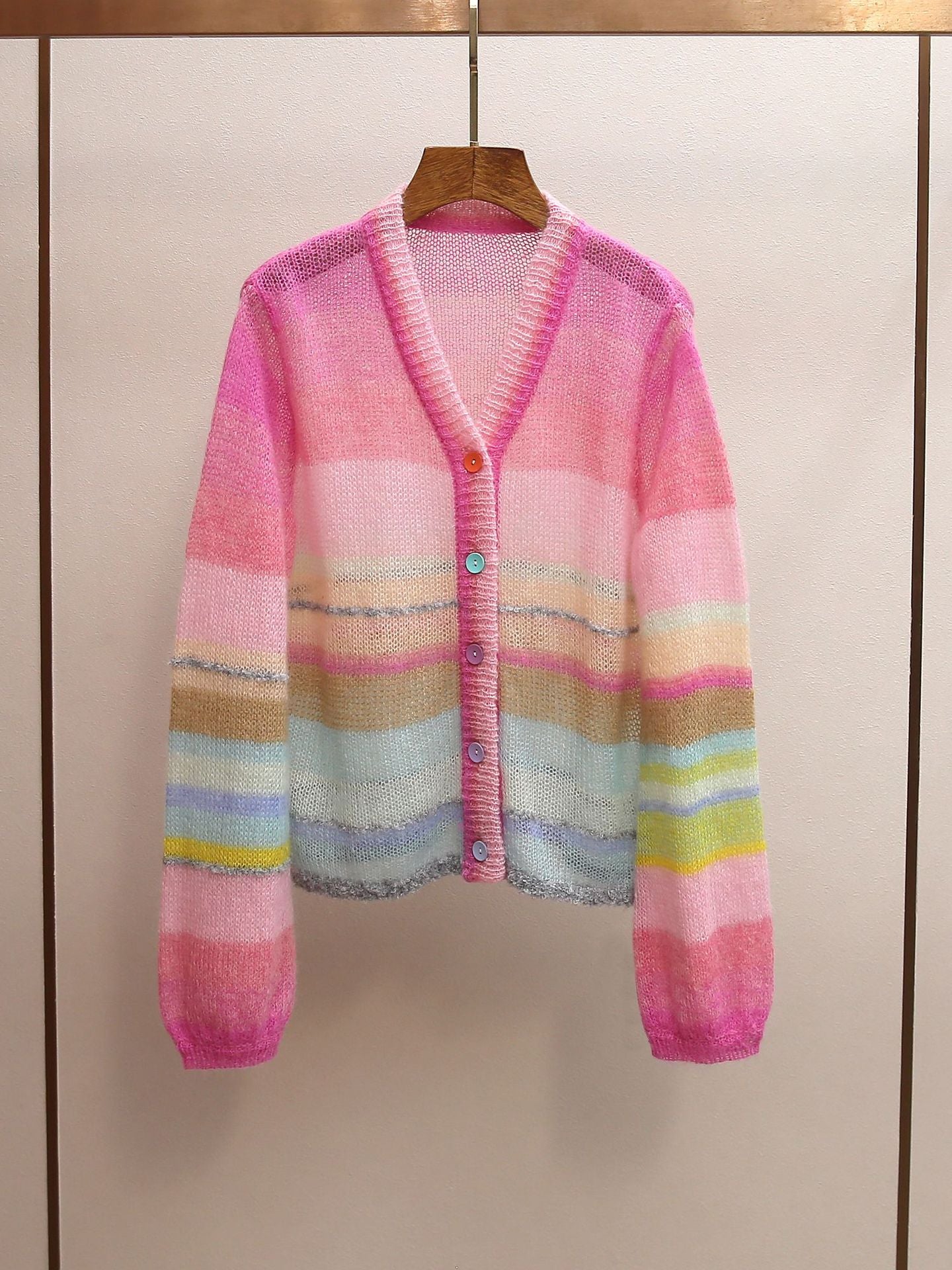 Pastel Rainbow Stripe Sheer Knit Cardigan
