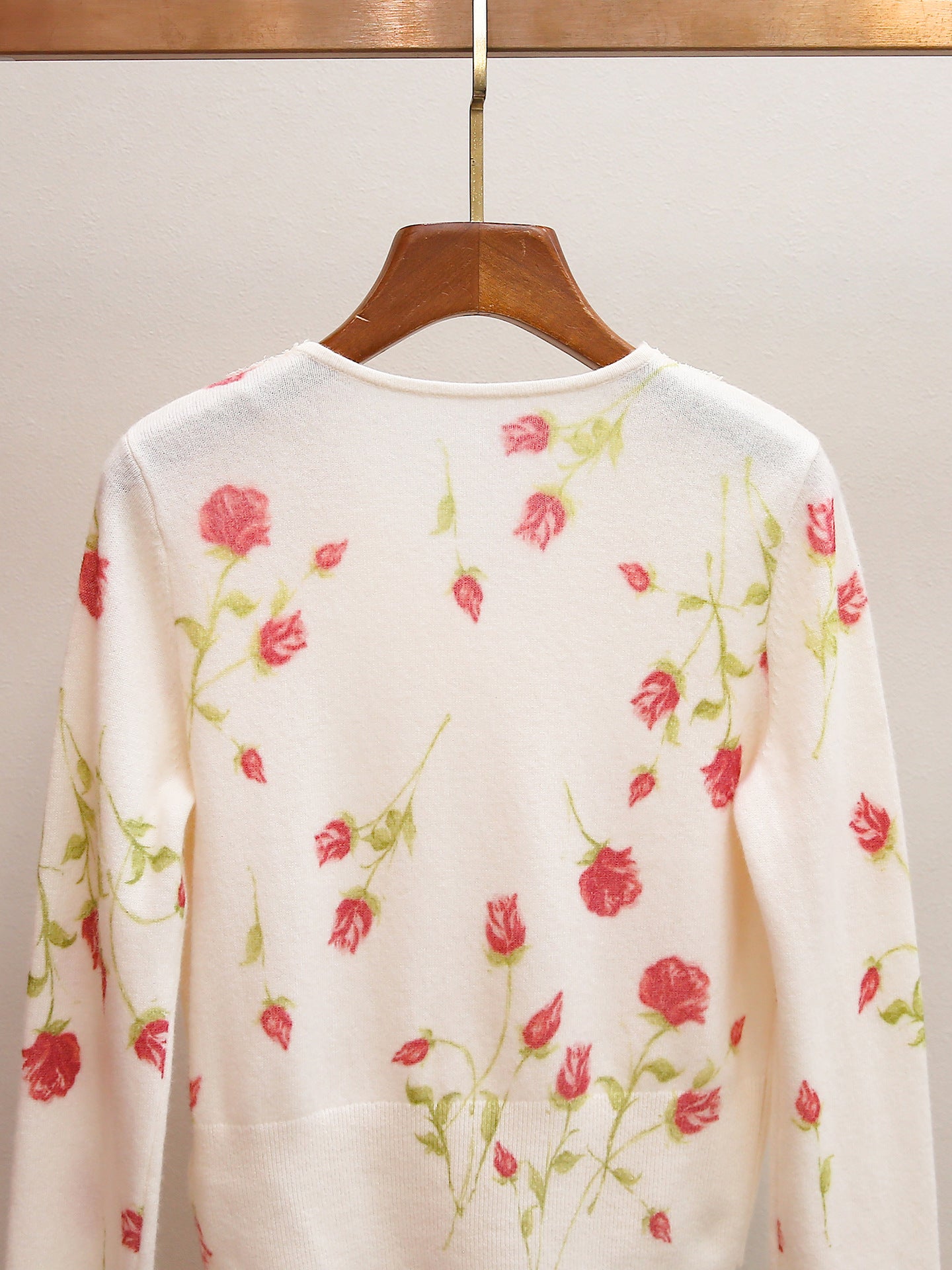 Rose Print Lace Trim V-Neck Cropped Cardigan | Spring Gentle Knit Top