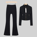 Women's Flared Cropped Stand Collar Yoga Tracksuit | Long Sleeve Zip-Up Jacket & Flare Leg Pants Set for Workout & Lounge