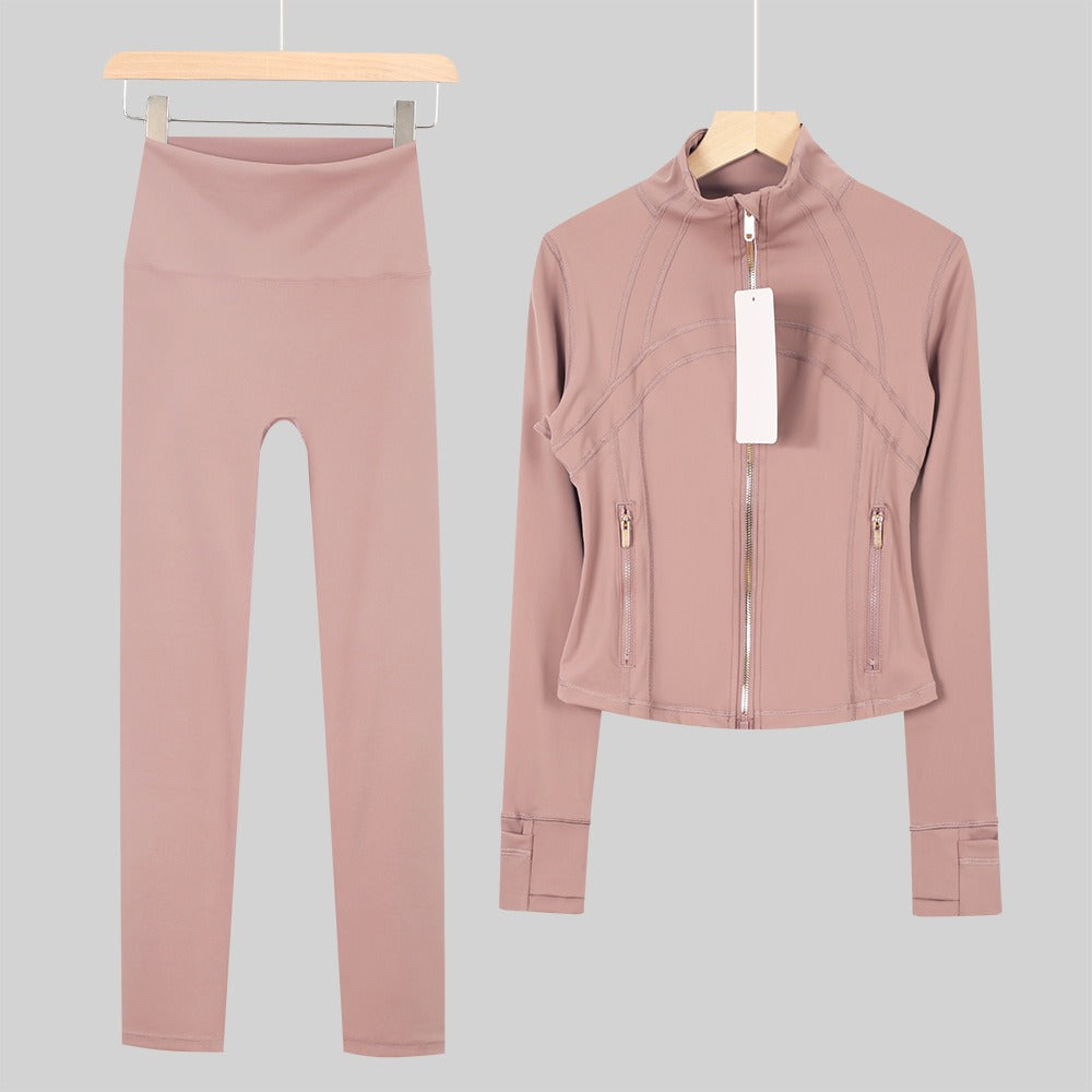 Women's Cropped Stand Collar Yoga Jacket Set | 9/4 Length Slim Fit Workout Tracksuit | Breathable Activewear for Gym & Lounge