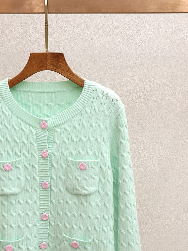 Women's Spring Mint Cable Knit Cardigan Jacket