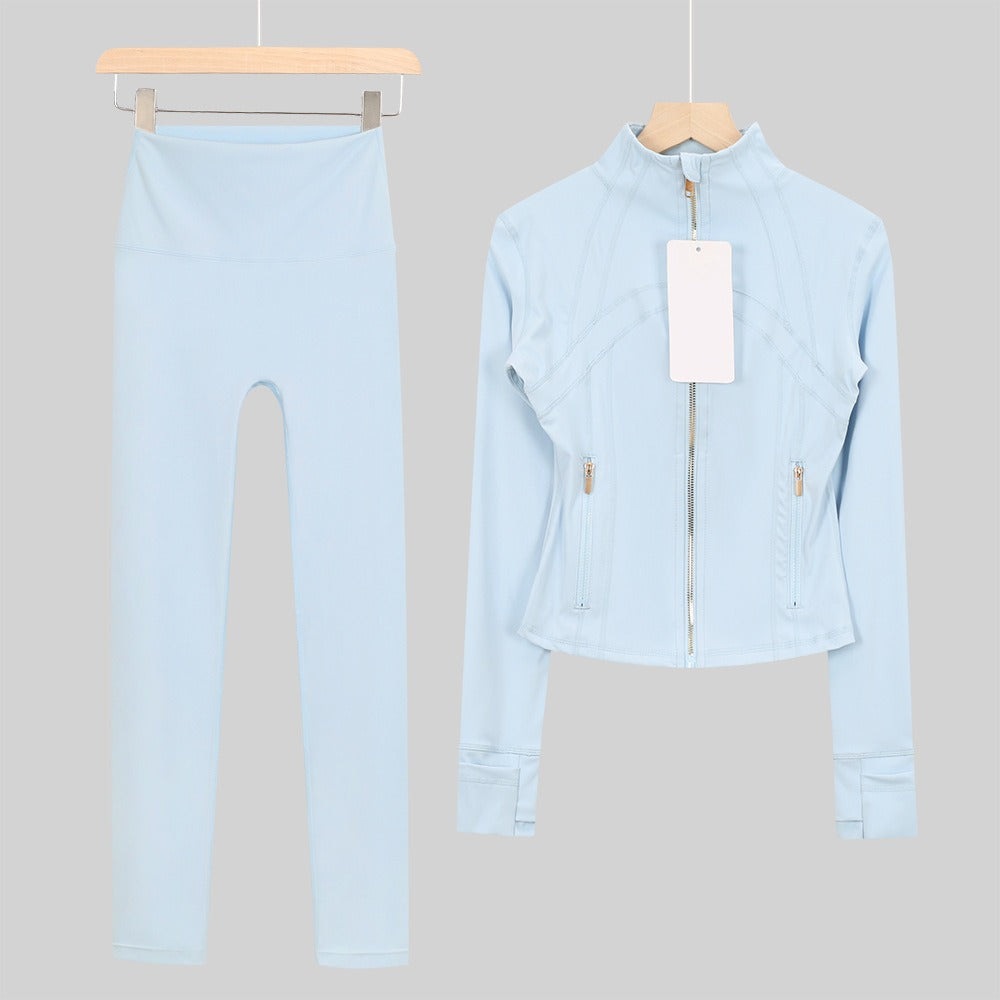Women's Cropped Stand Collar Yoga Jacket Set | 9/4 Length Slim Fit Workout Tracksuit | Breathable Activewear for Gym & Lounge