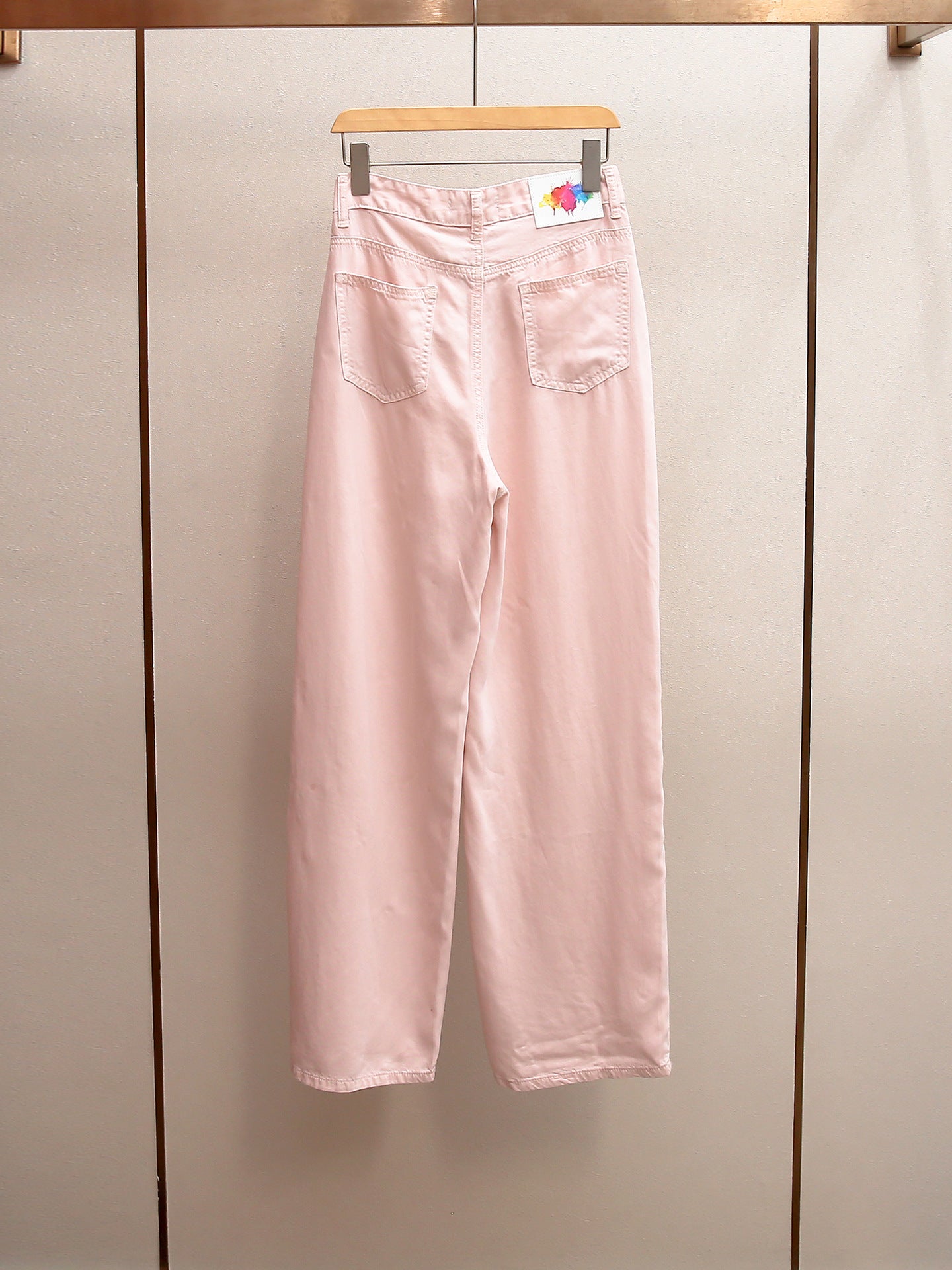 Sweet Pink Beaded & Rhinestone Wide Leg Jeans | American Style High Waist Denim Pants