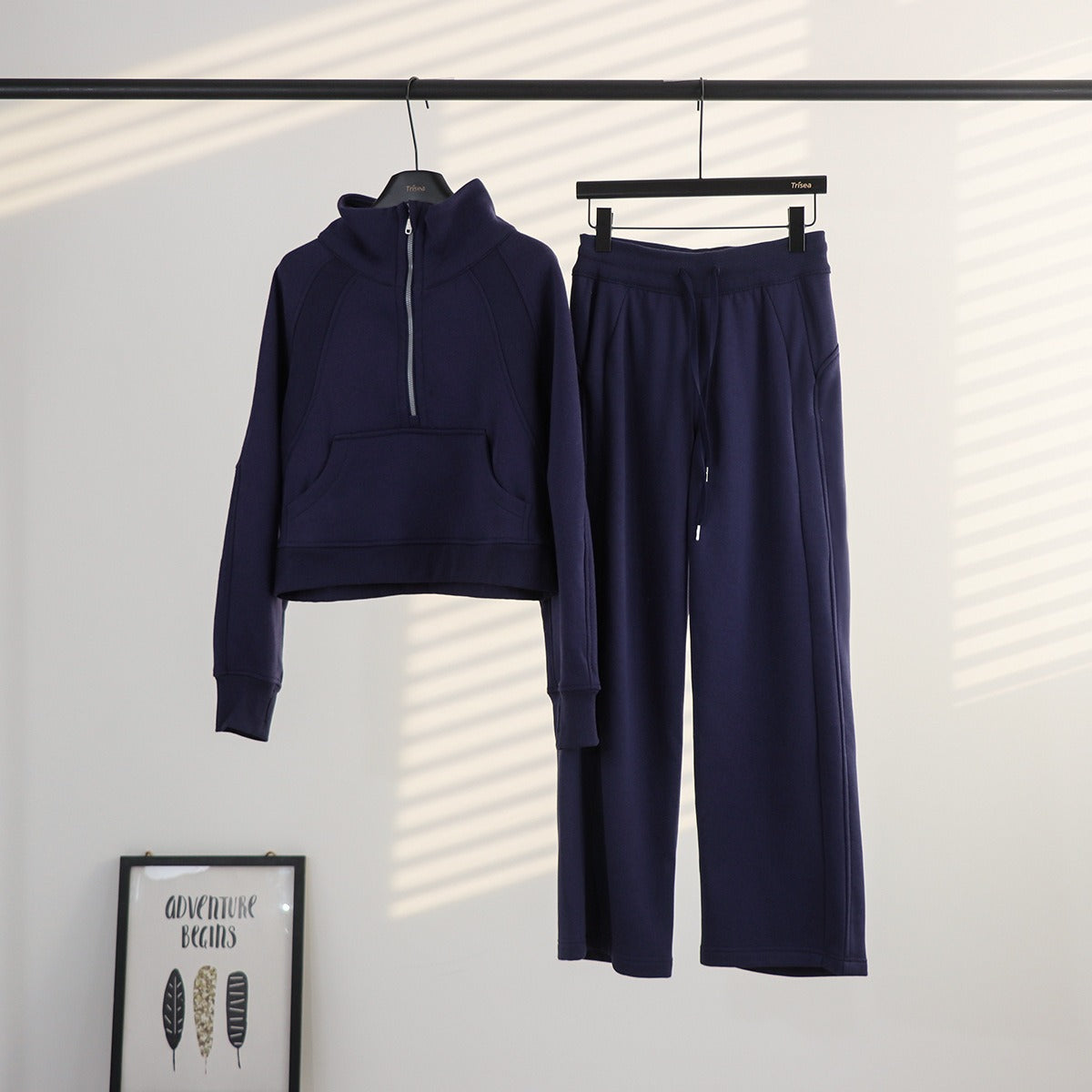 Women's Half-Zip Stand Collar Fleece Tracksuit Set – Oversized Scuba Hoodie & Wide Leg Yoga Pants for Workout & Lounge