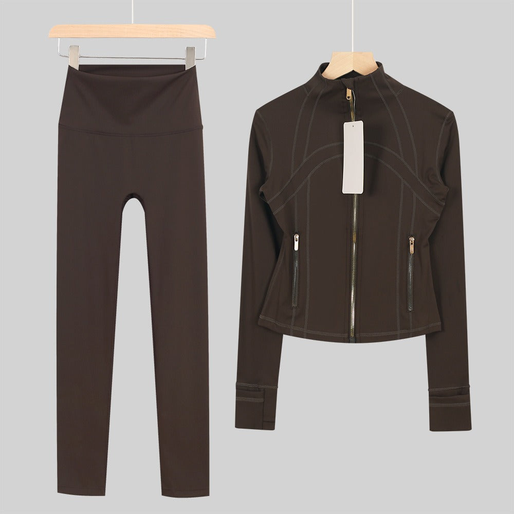 Women's Cropped Stand Collar Yoga Jacket Set | 9/4 Length Slim Fit Workout Tracksuit | Breathable Activewear for Gym & Lounge