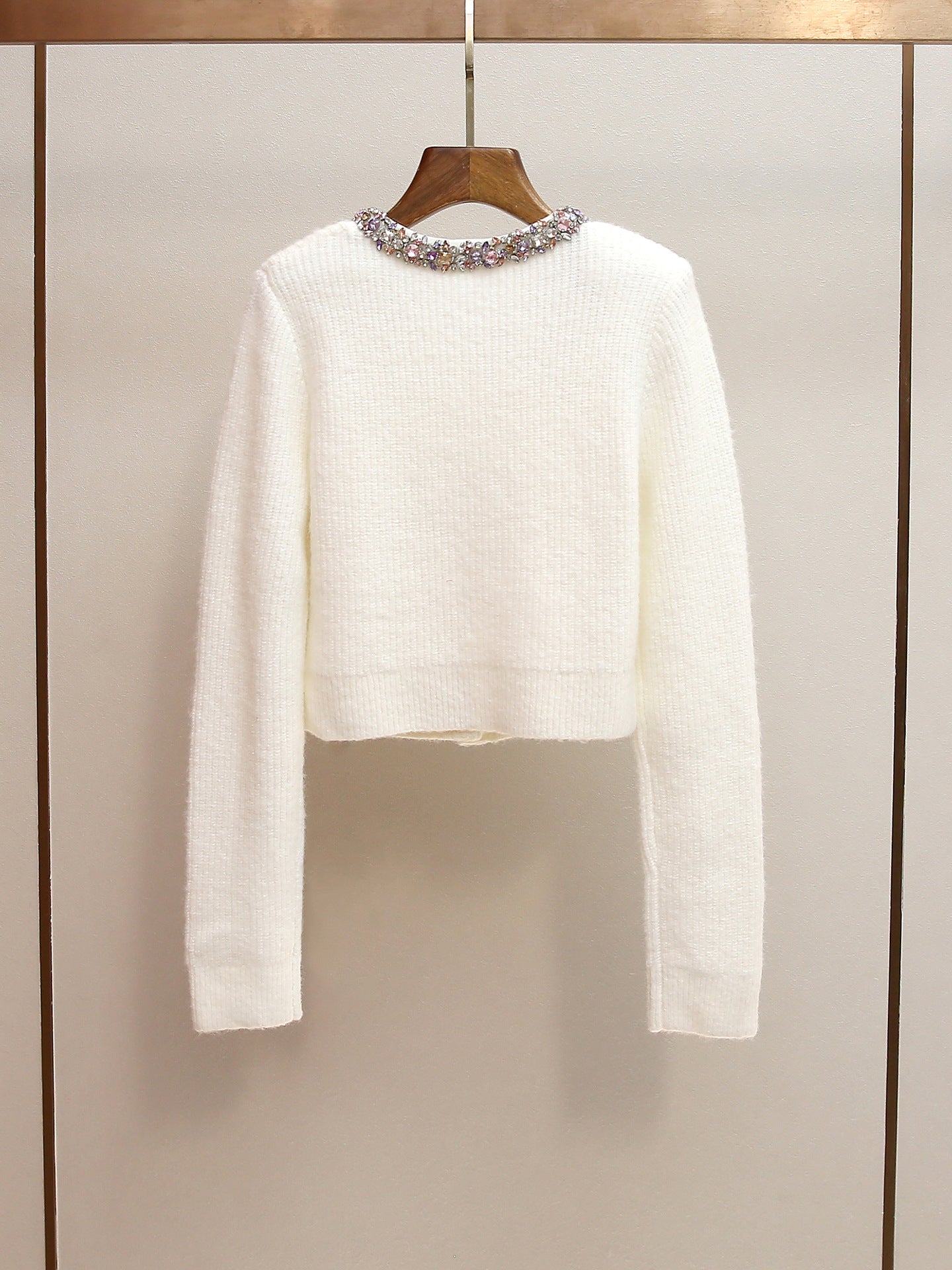 Women's Spring Rhinestone Cropped Cardigan, French Chic Elegant Dressy Knit Sweater Jacket