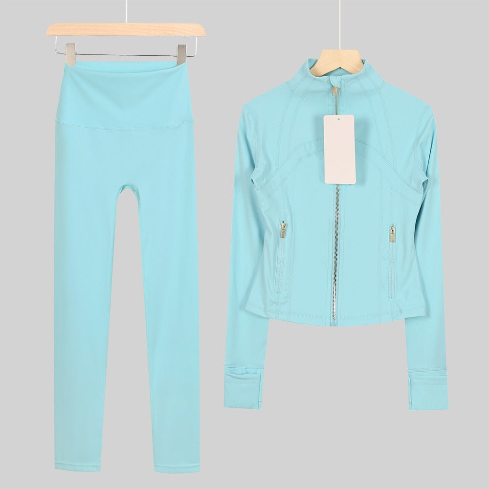 Women's Cropped Stand Collar Yoga Jacket Set | 9/4 Length Slim Fit Workout Tracksuit | Breathable Activewear for Gym & Lounge