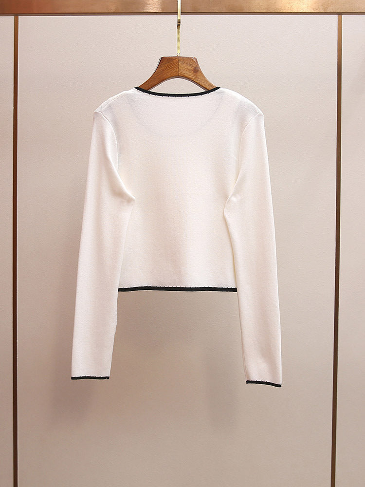 Camellia Embellished Knit Two-Piece Set | French Style Contrast Stitch Tank & Cardigan