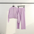 Women's Full-Zip Hooded Tracksuit Set – Oversized Stand Collar Jacket & High-Waist Wide Leg Pants for Yoga, Running & Fitness