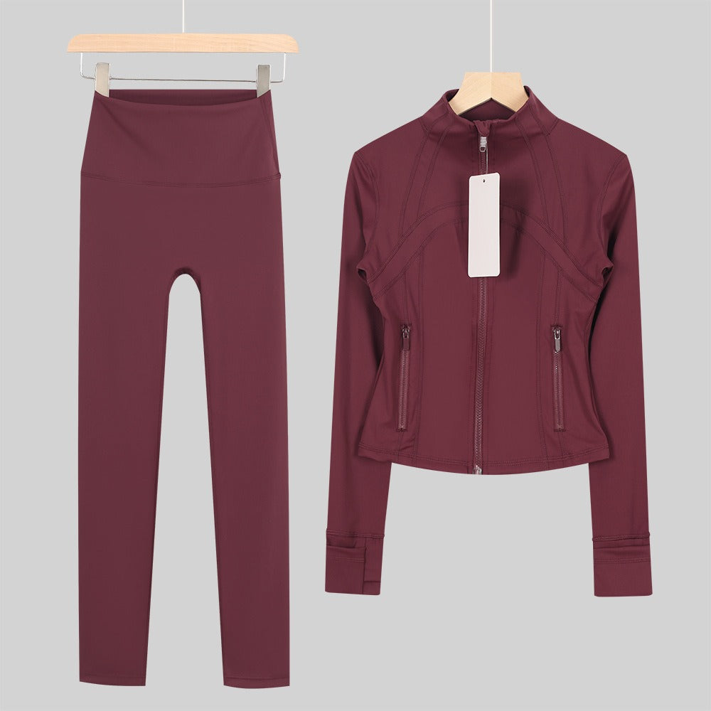 Women's Cropped Stand Collar Yoga Jacket Set | 9/4 Length Slim Fit Workout Tracksuit | Breathable Activewear for Gym & Lounge