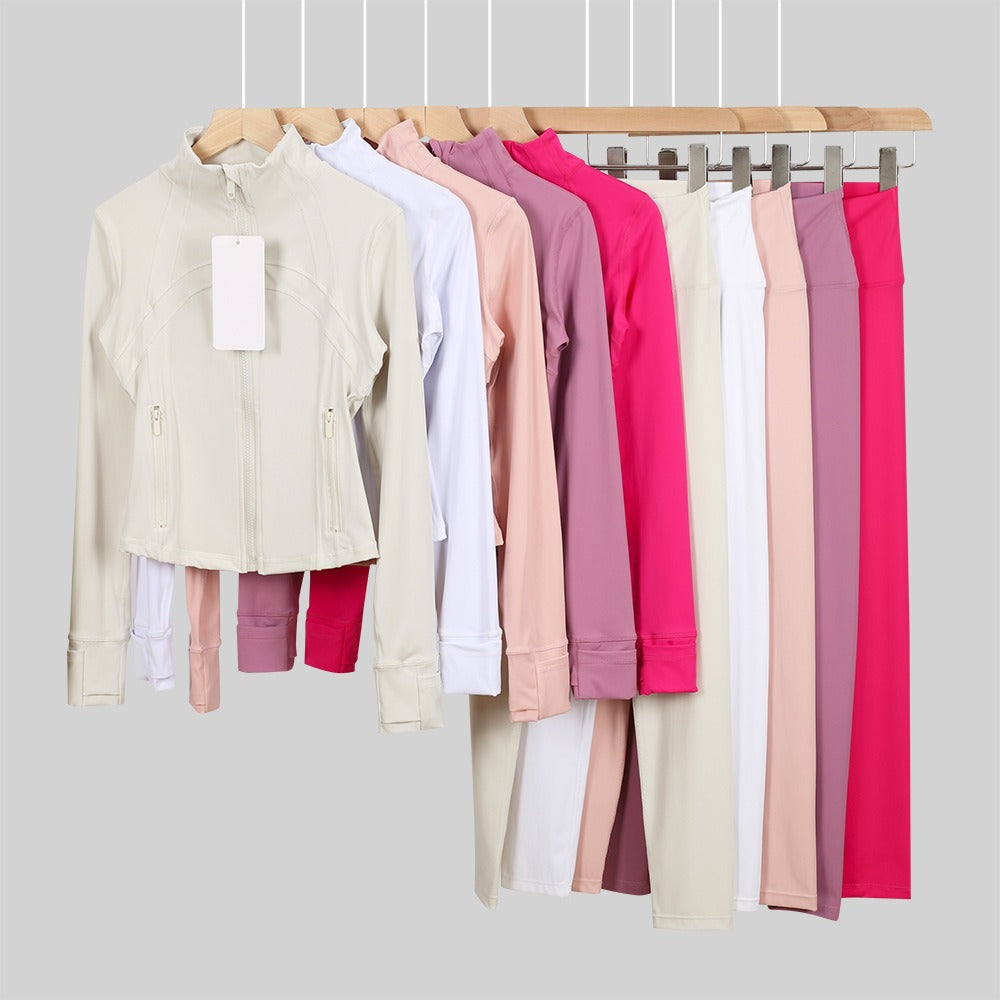 Women's Cropped Stand Collar Yoga Jacket Set | 9/4 Length Slim Fit Workout Tracksuit | Breathable Activewear for Gym & Lounge