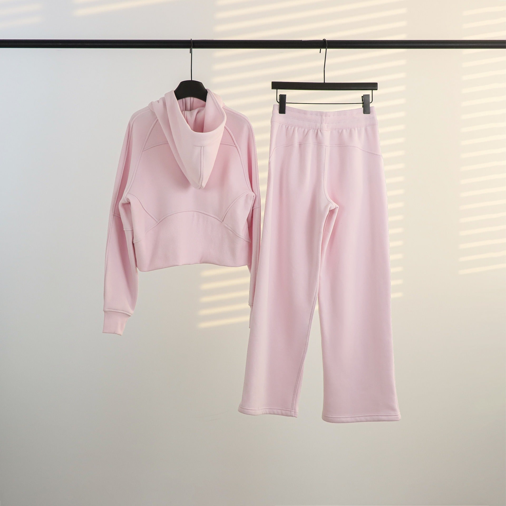 Women's Full-Zip Hooded Tracksuit Set – Oversized Stand Collar Jacket & High-Waist Wide Leg Pants for Yoga, Running & Fitness