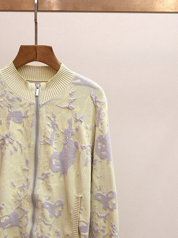 Women's Spring Textured Jacquard Zip Up Knit Jacket