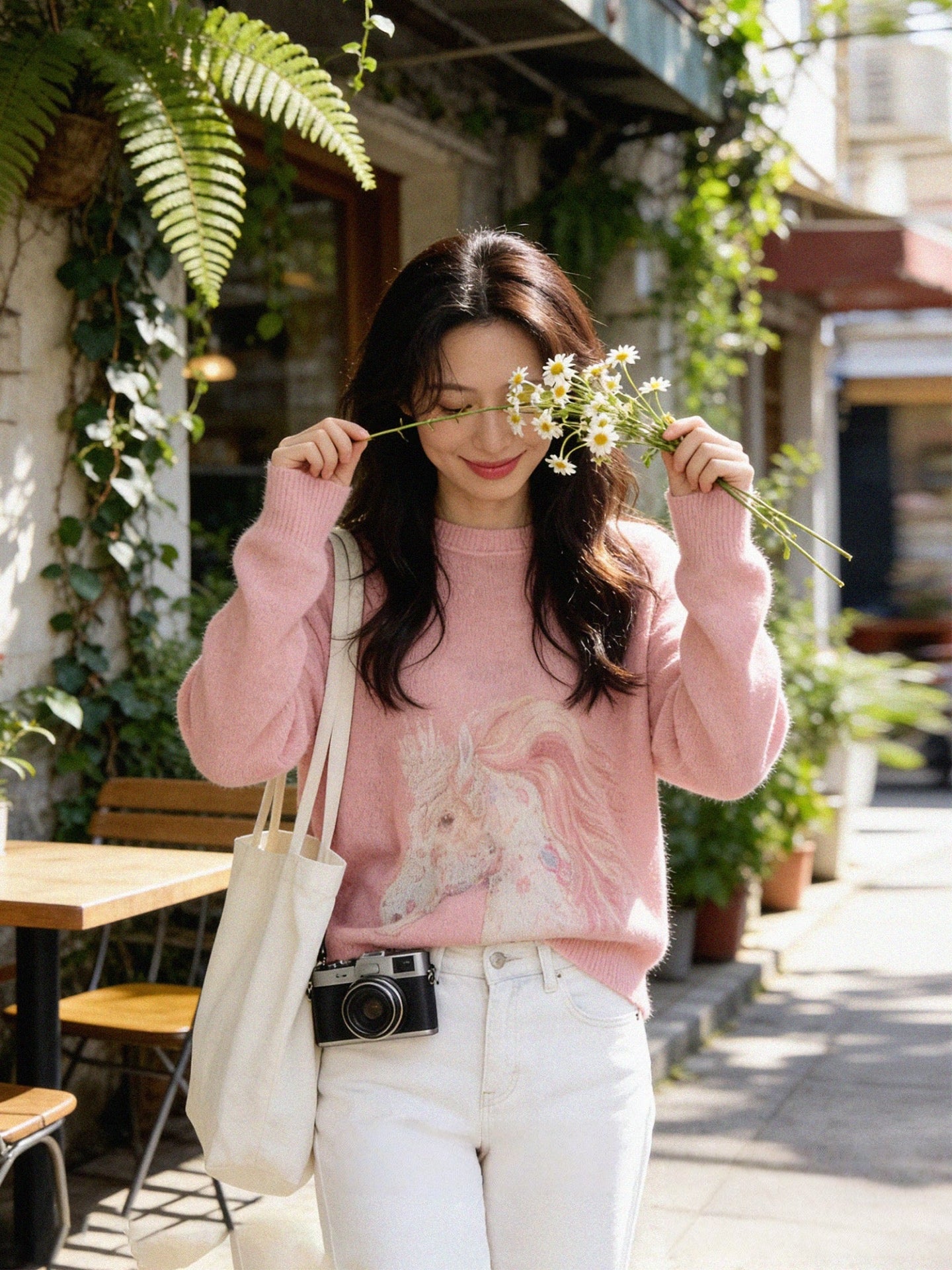 Pink Unicorn Print Rhinestone Sweater | Spring Lazy Style Sheer Knit Top