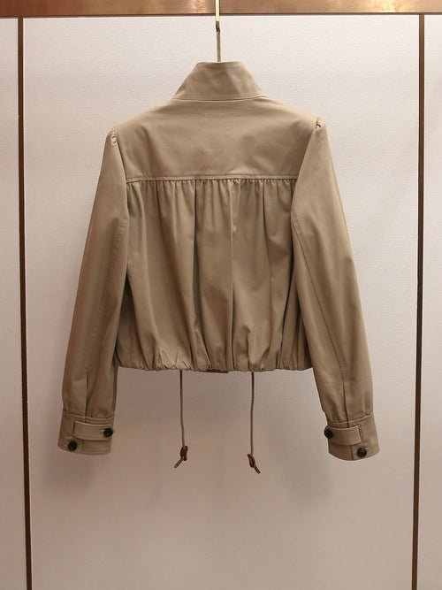 Khaki Retro Cropped Trench Jacket | Spring Utility Windbreaker Coat