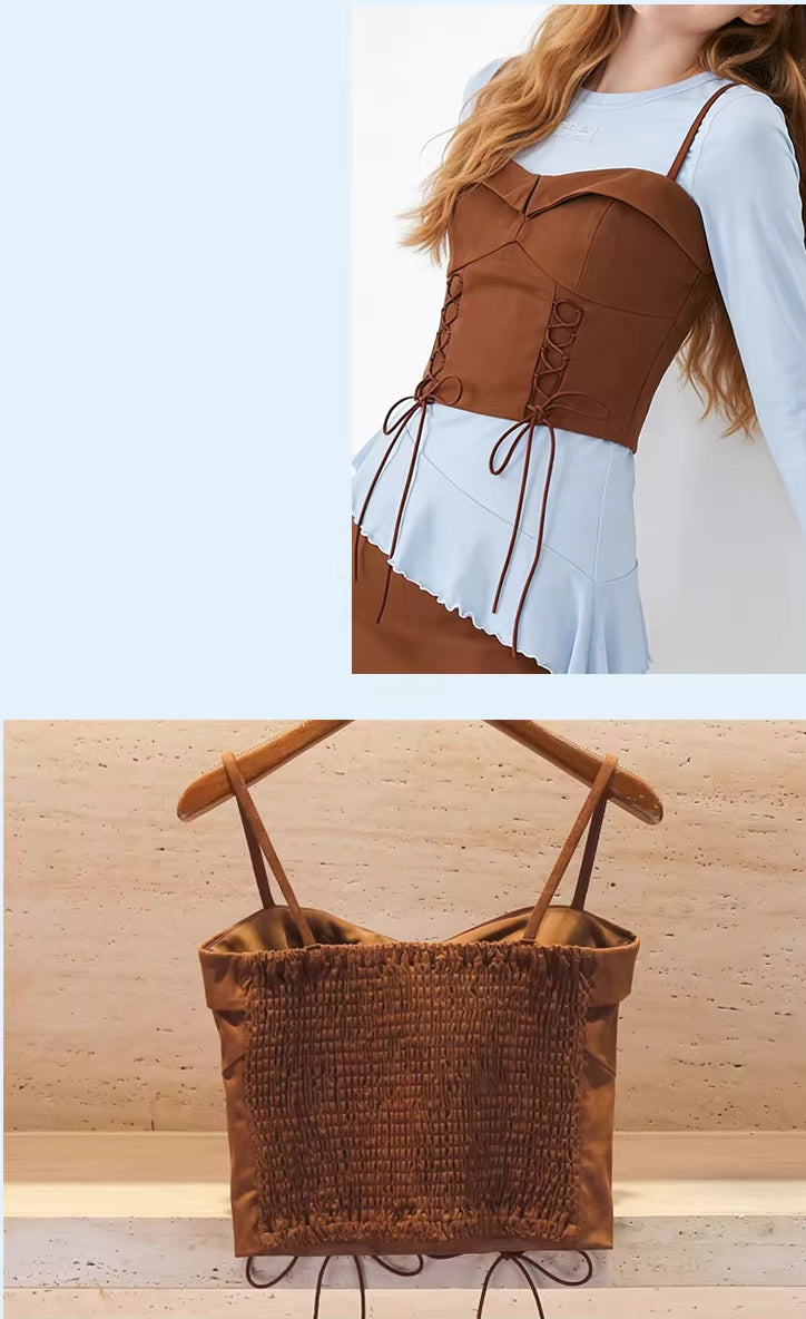 Women's Boho Asymmetrical T-Shirt & Lace-Up Camisole Two-Piece Set for Spring & Summer