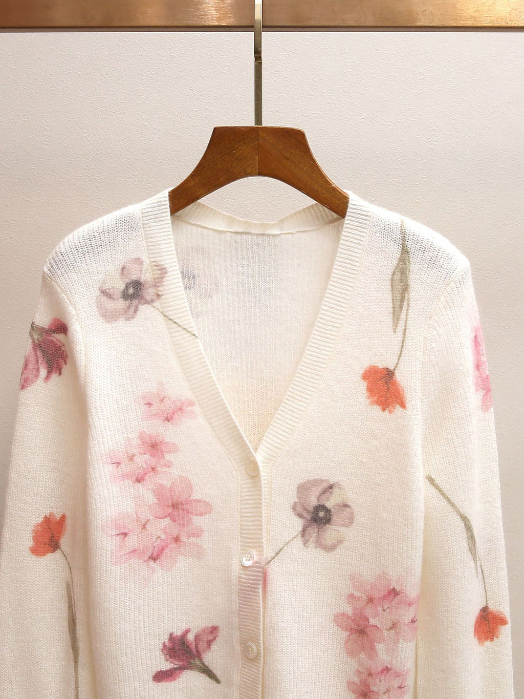 Watercolor Floral Print Sheer Knit Cardigan