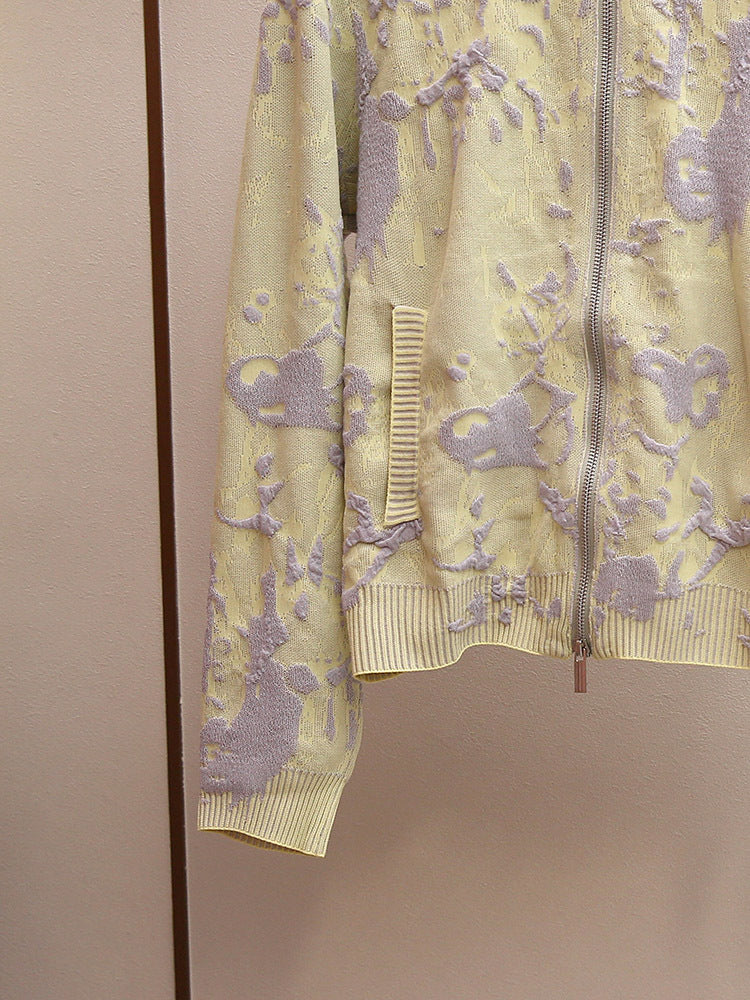 Women's Spring Textured Jacquard Zip Up Knit Jacket