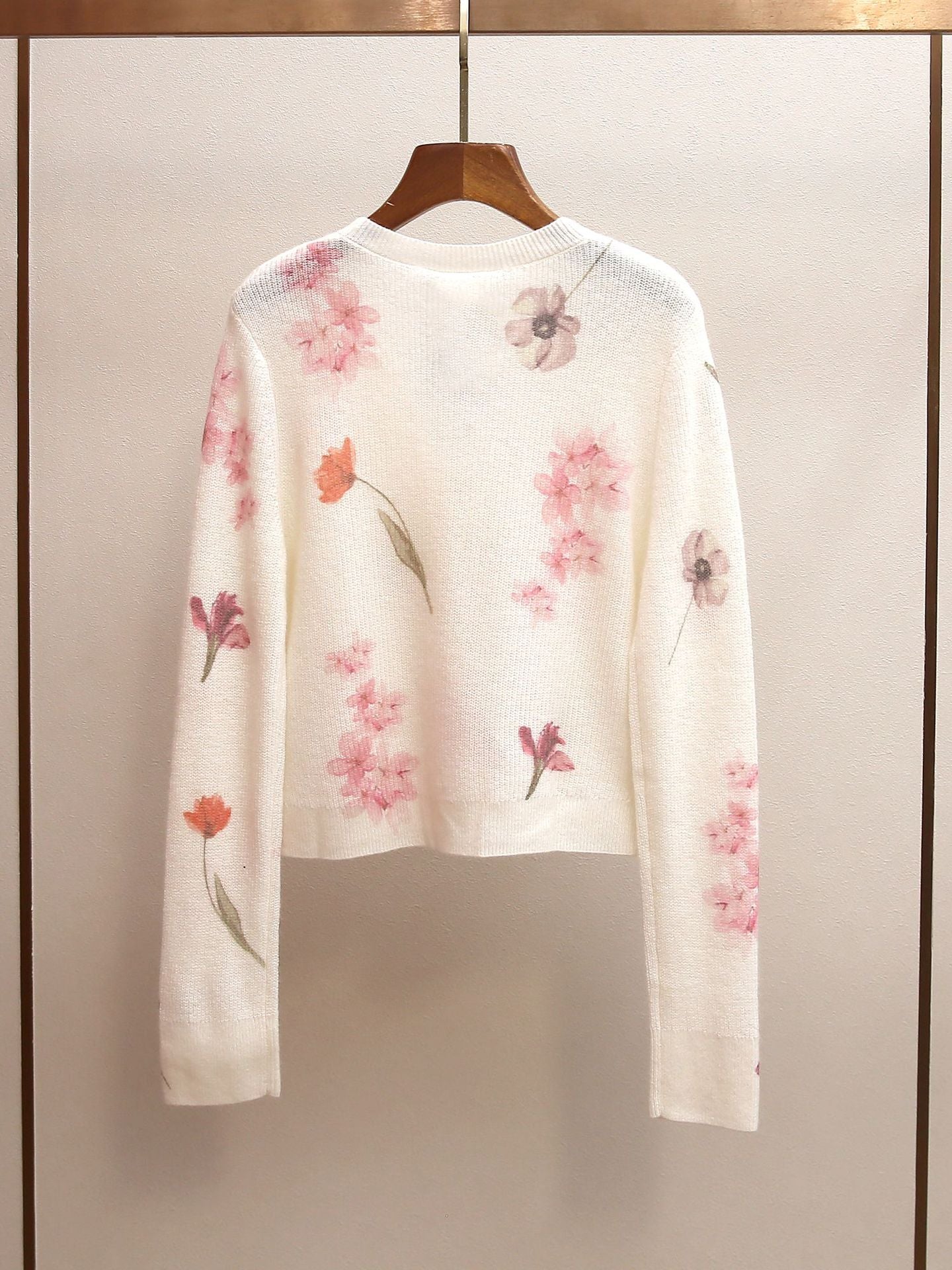 Watercolor Floral Print Sheer Knit Cardigan