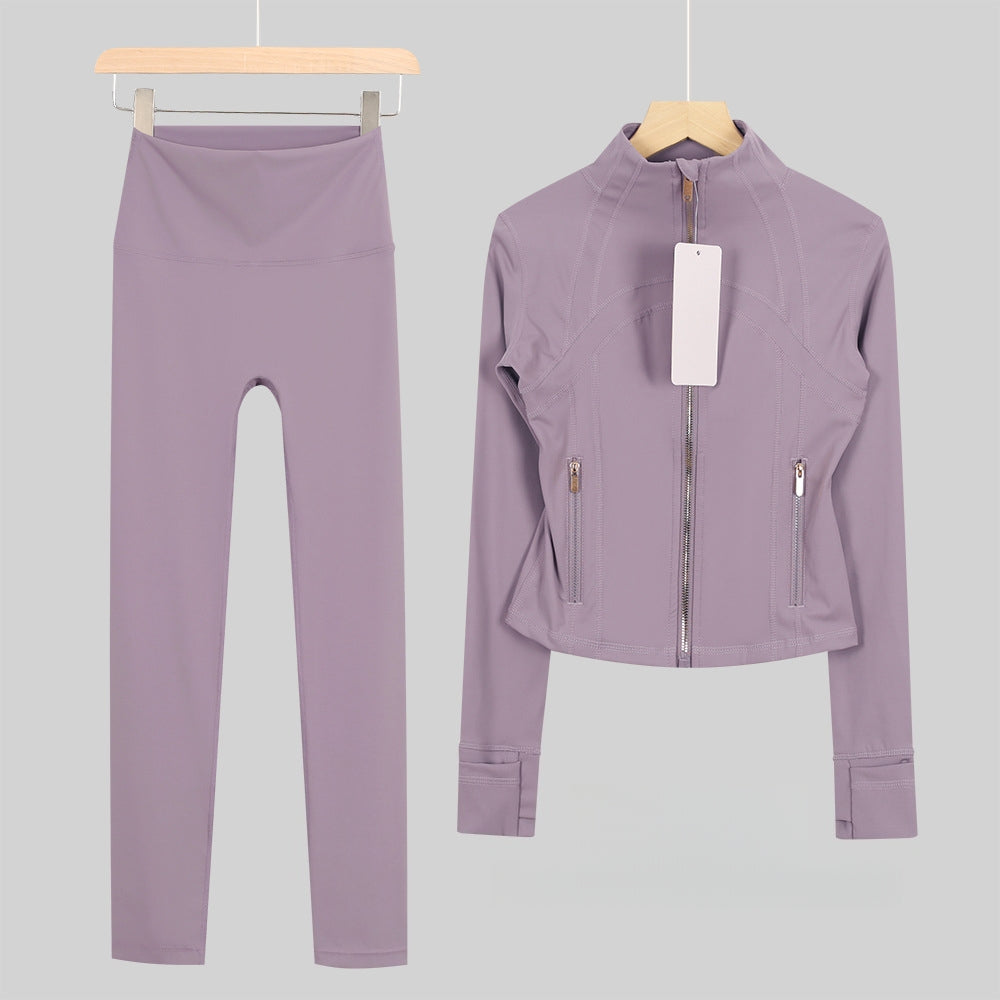 Women's Cropped Stand Collar Yoga Jacket Set | 9/4 Length Slim Fit Workout Tracksuit | Breathable Activewear for Gym & Lounge