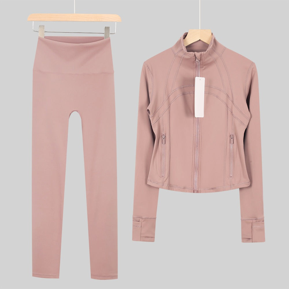 Women's Cropped Stand Collar Yoga Jacket Set | 9/4 Length Slim Fit Workout Tracksuit | Breathable Activewear for Gym & Lounge