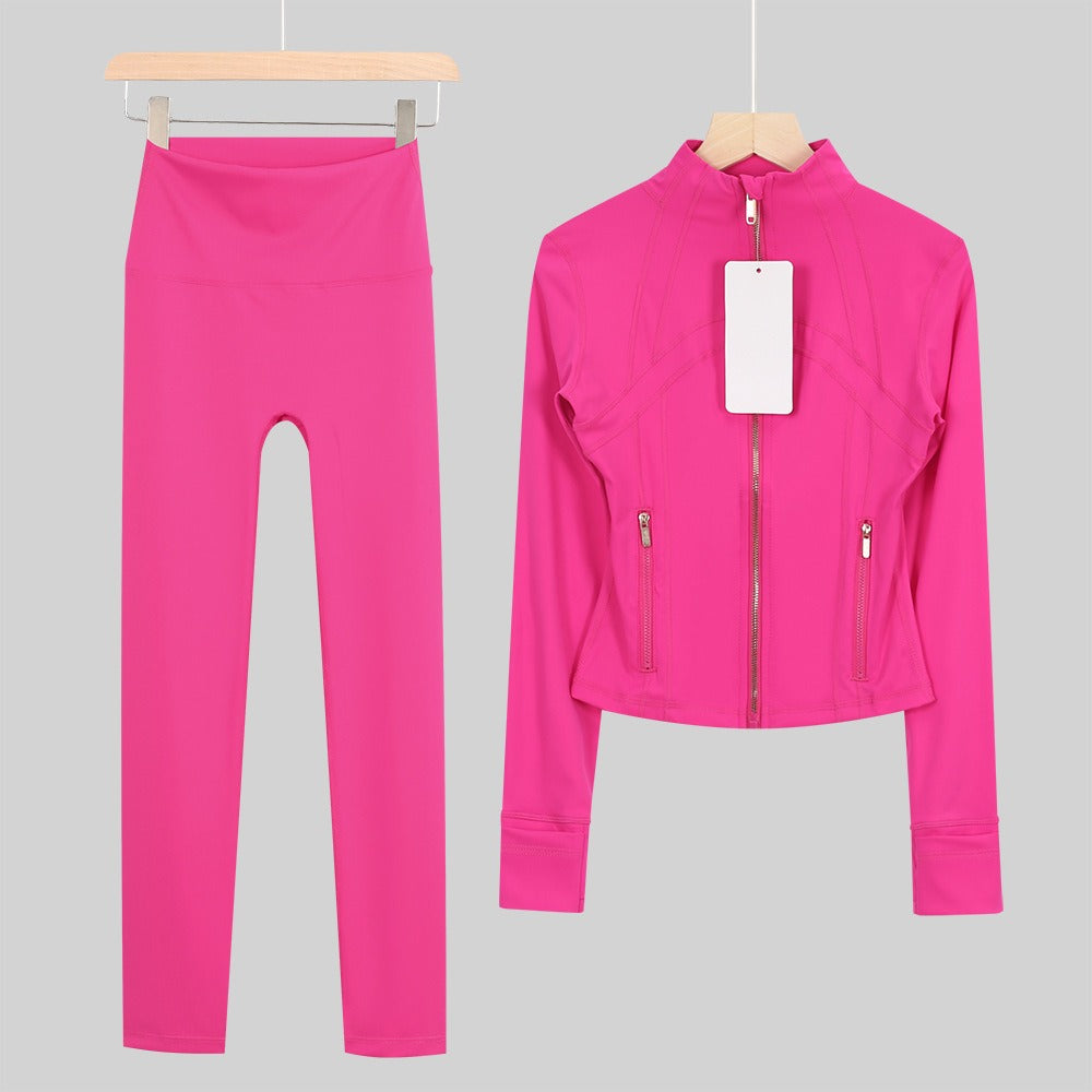 Women's Cropped Stand Collar Yoga Jacket Set | 9/4 Length Slim Fit Workout Tracksuit | Breathable Activewear for Gym & Lounge