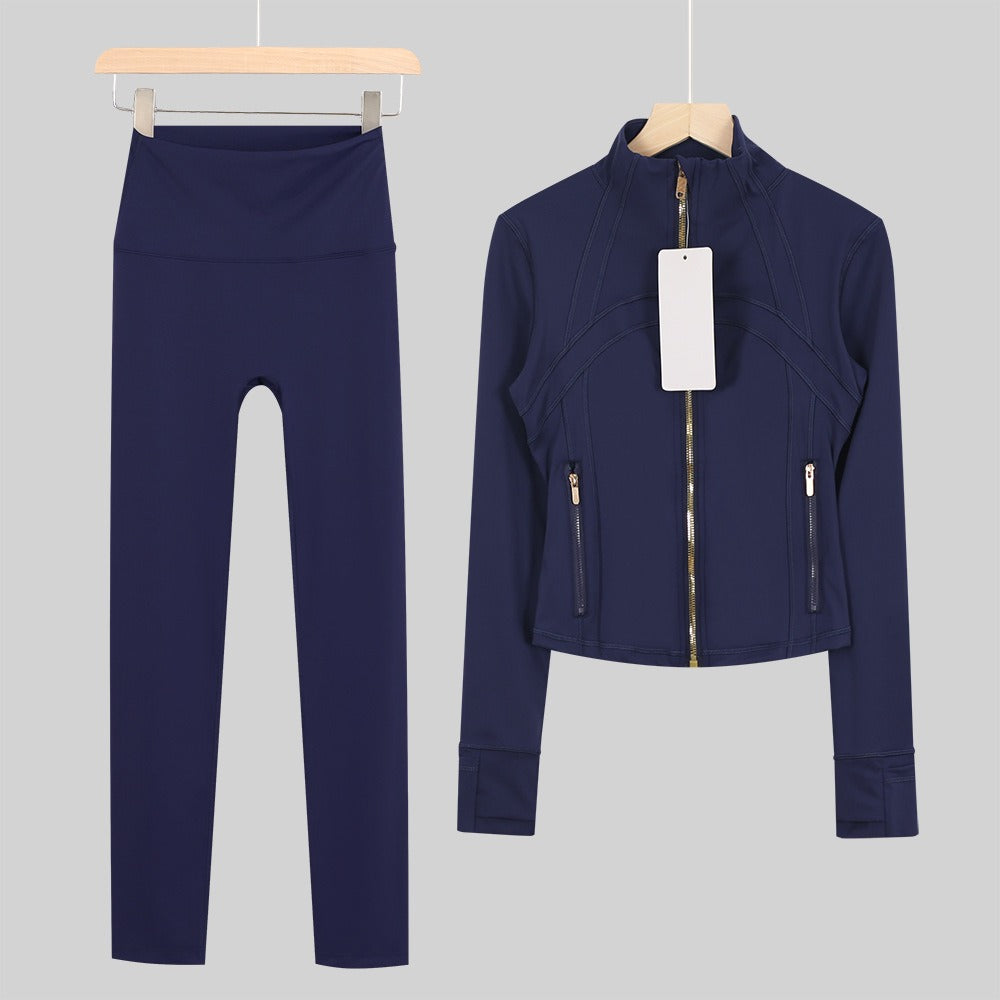 Women's Cropped Stand Collar Yoga Jacket Set | 9/4 Length Slim Fit Workout Tracksuit | Breathable Activewear for Gym & Lounge