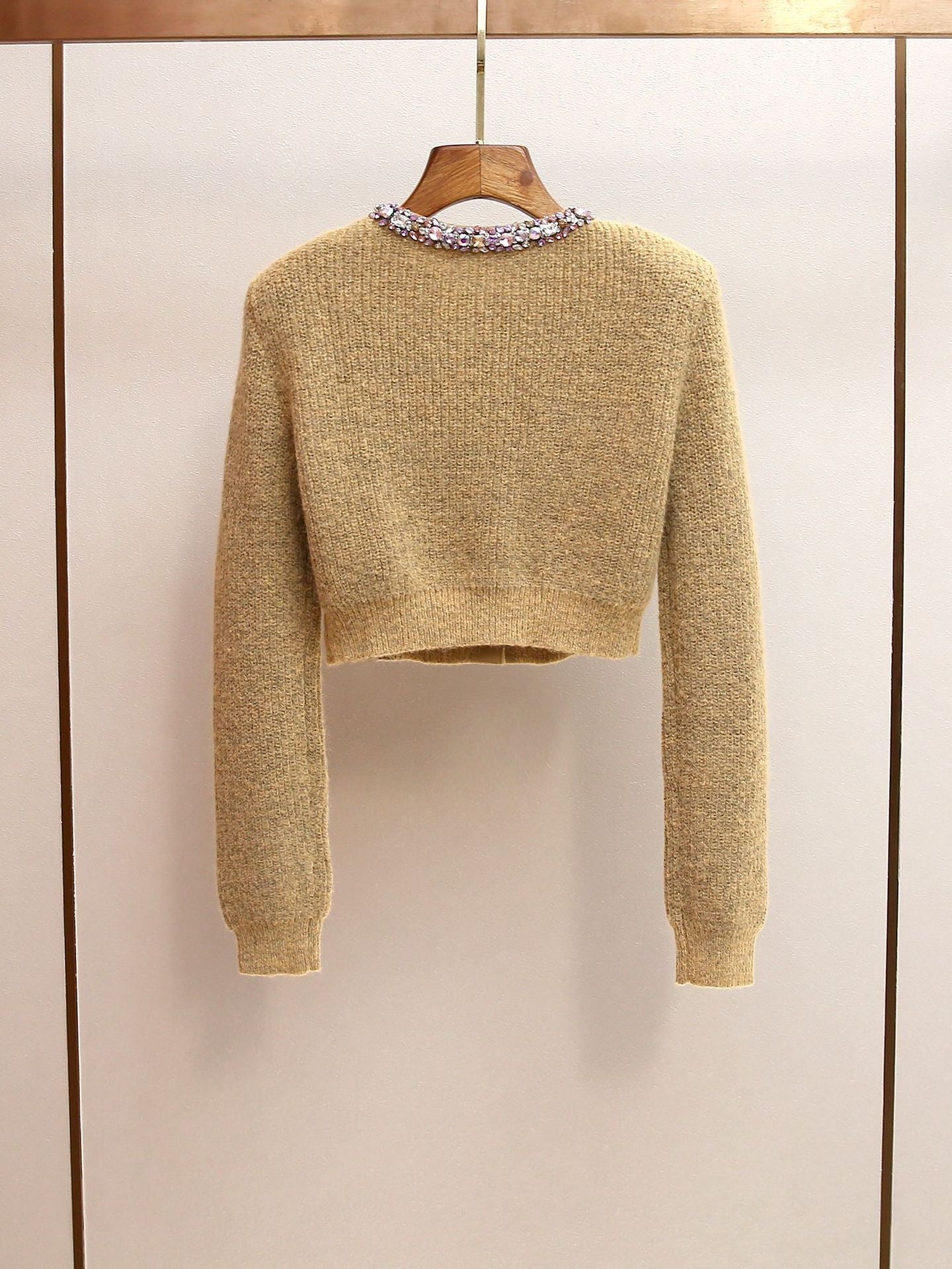 Women's Spring Rhinestone Cropped Cardigan, French Chic Elegant Dressy Knit Sweater Jacket