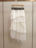 New Spring Elegant Lace Patchwork Irregular Slimming Long Cake Midi Skirt for Women